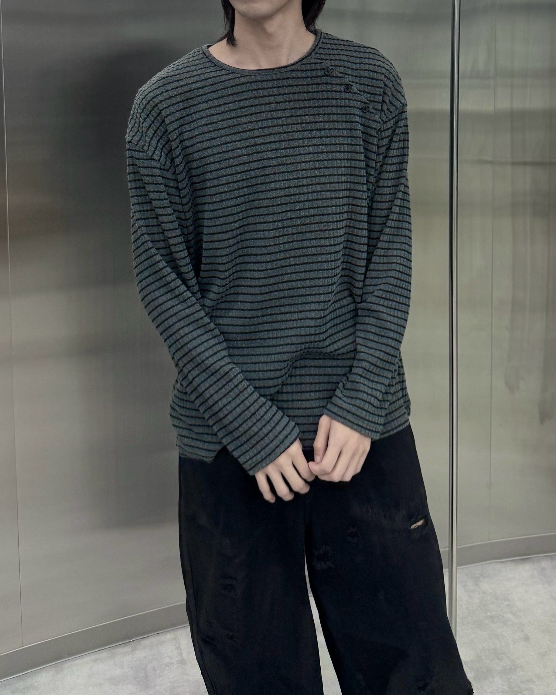 受注制【nmtc+】diagonal button border long sleeve (2color)