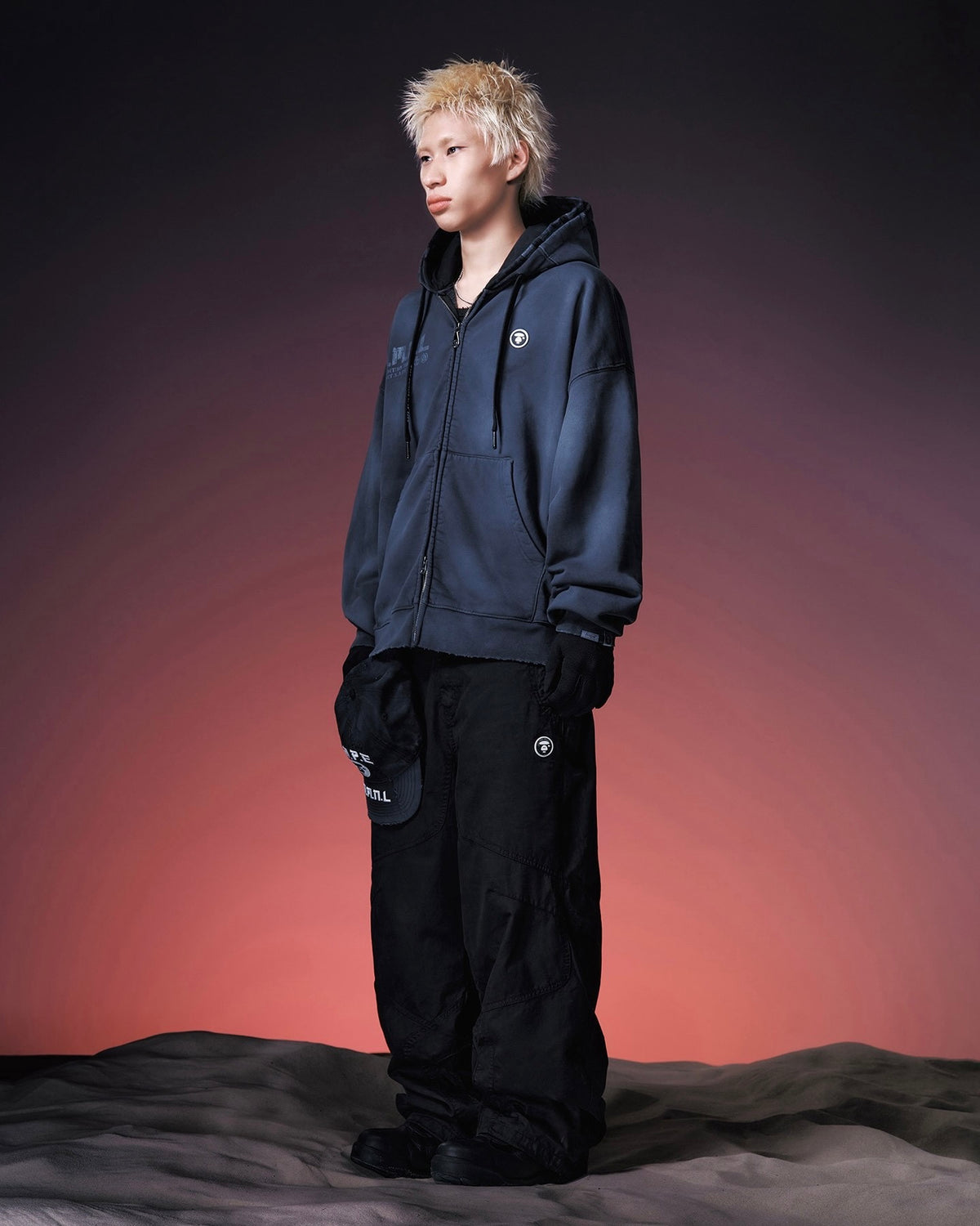 【NOMANUAL】AAPE X NMNL DOUBLE HOODED ZIP-UP(BLACK)