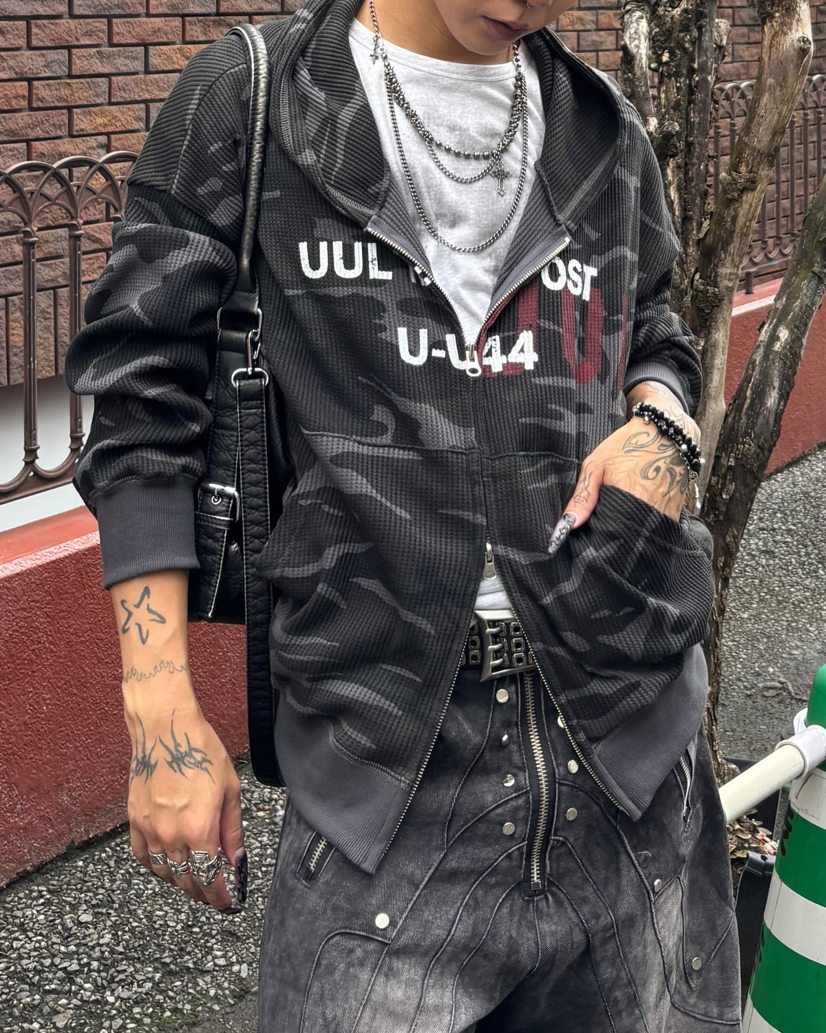 受注制【Never mind the XU】MILITARY CAMO THERMAL ZIP HOODIE (2color)