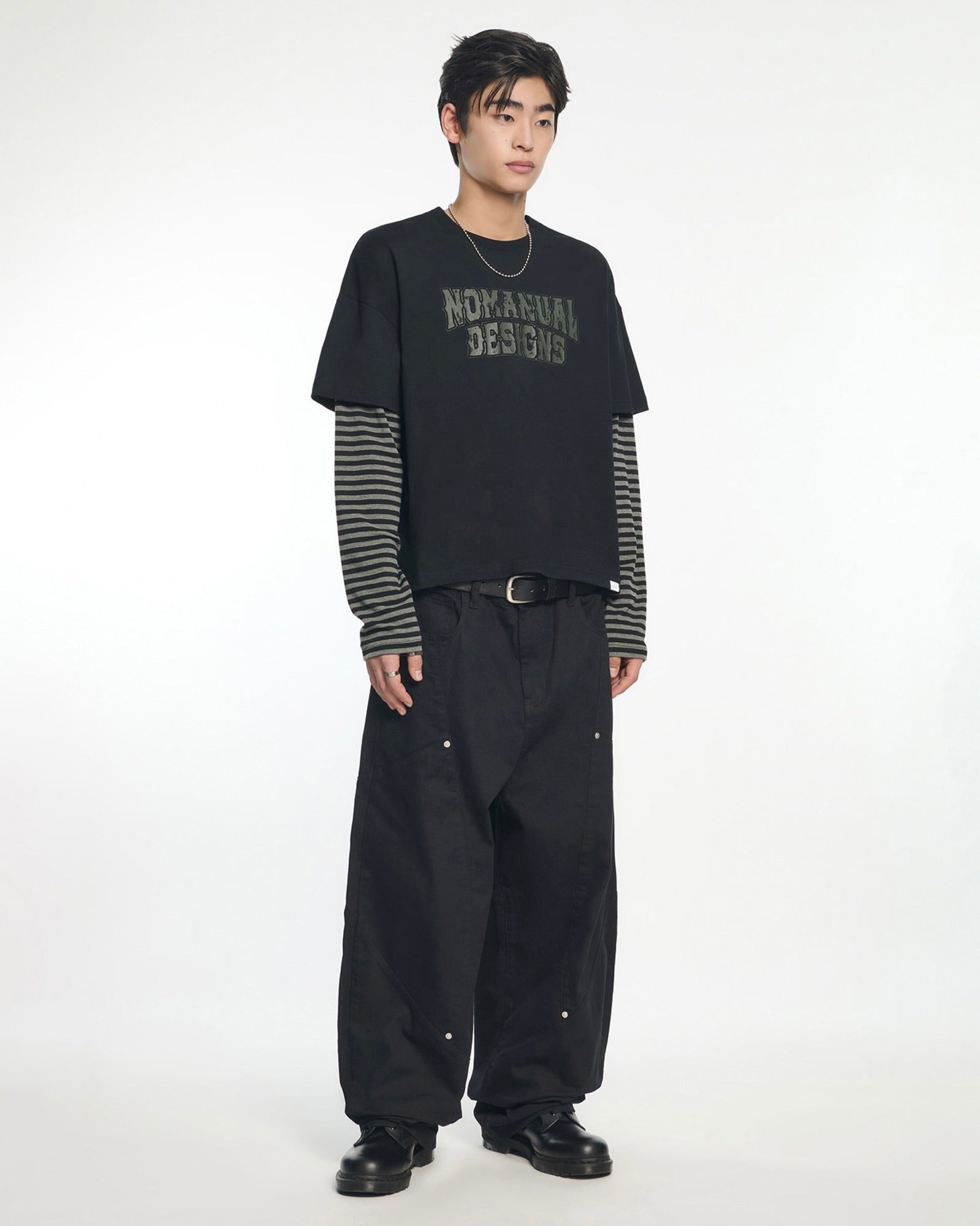 【NOMANUAL】STRIPE LAYERED LONG SLEEVE TEE