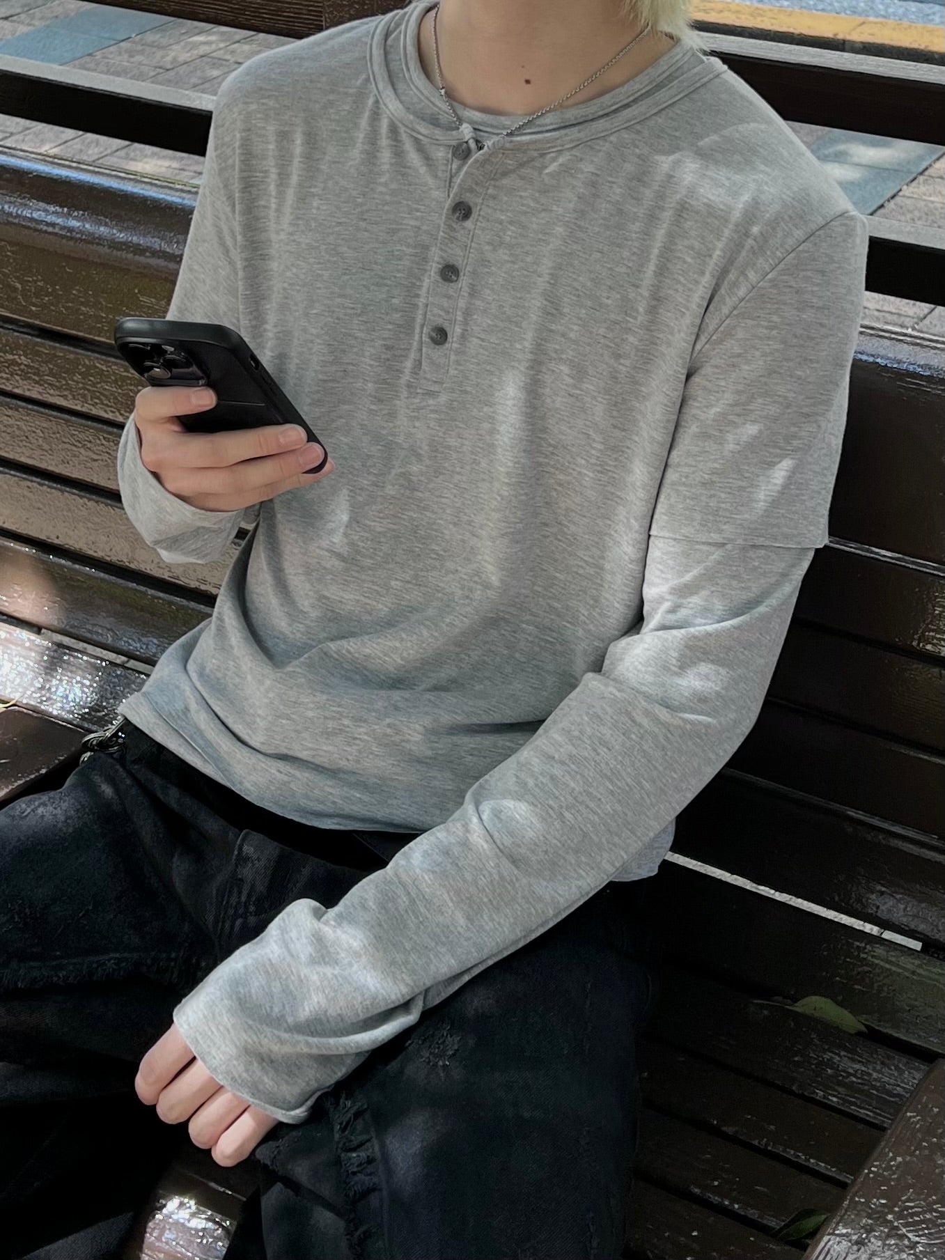 大阪店WEB限定受注制【Chikashitsu +】double layer henry long sleeve (3color)