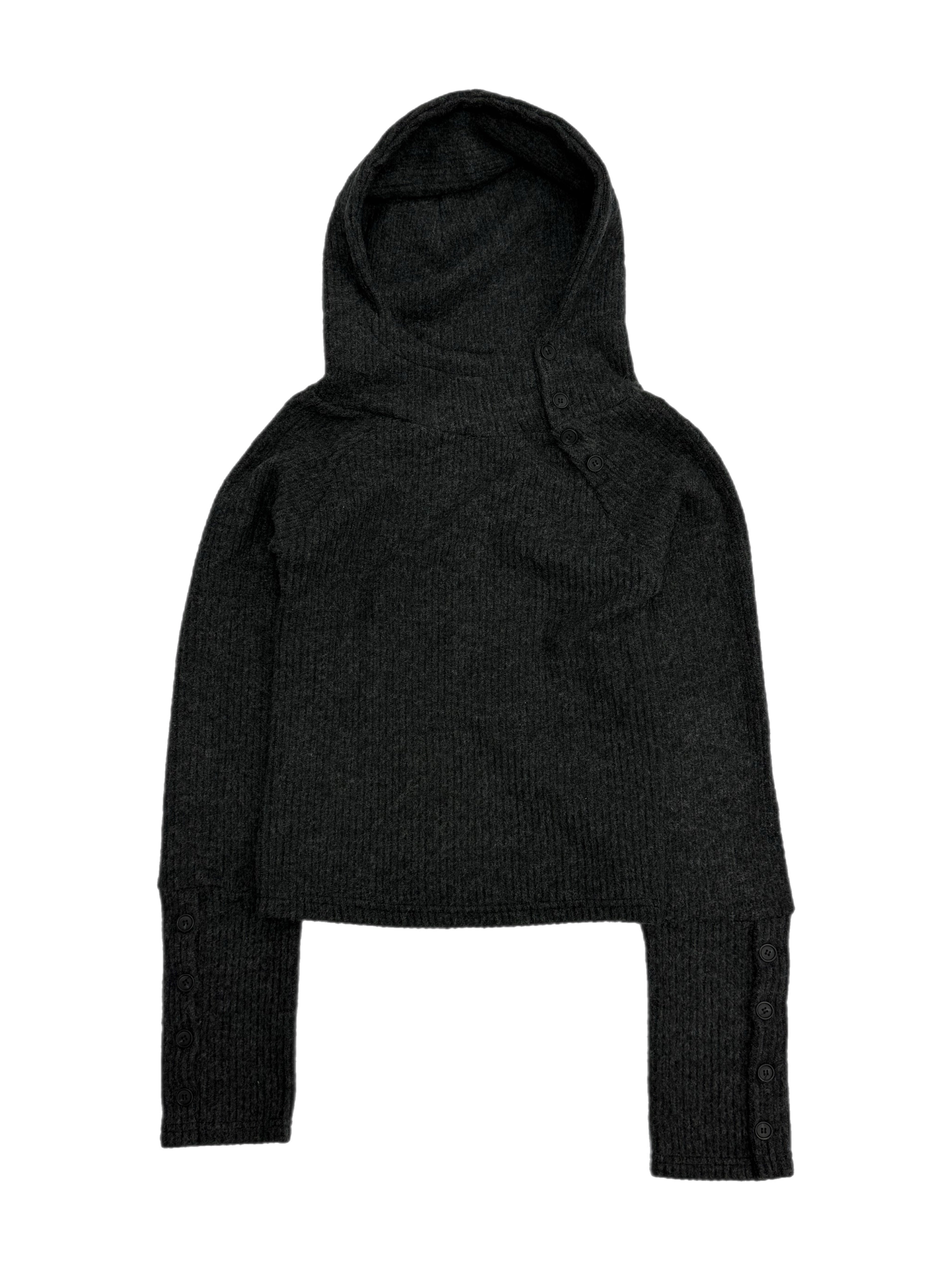 受注制【Chikashitsu +】buttoned rib hood knit (3color)