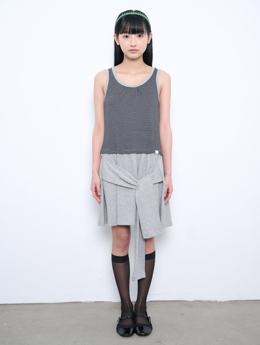 6/8 21:00発売【TUOMIO】STRIPE TIE DRESS