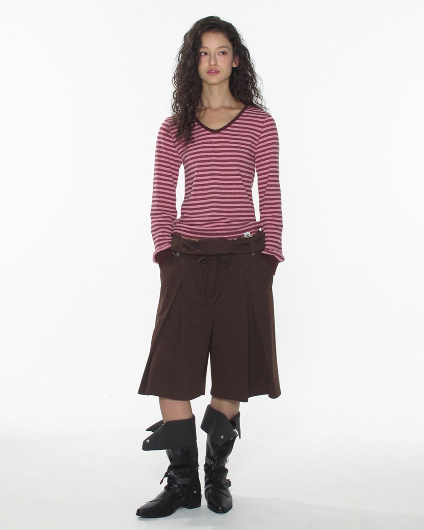 【CRANK】COZY STRIPE V-NECK TOP