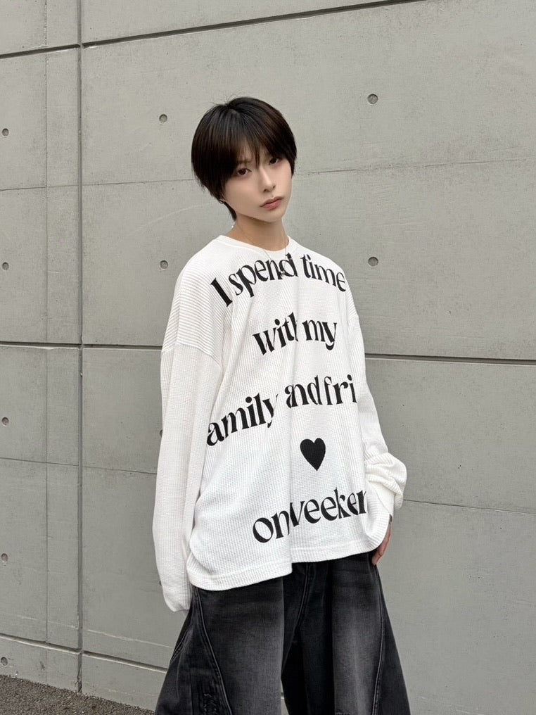 【LUV CODE】lettering waffle long sleeve tee