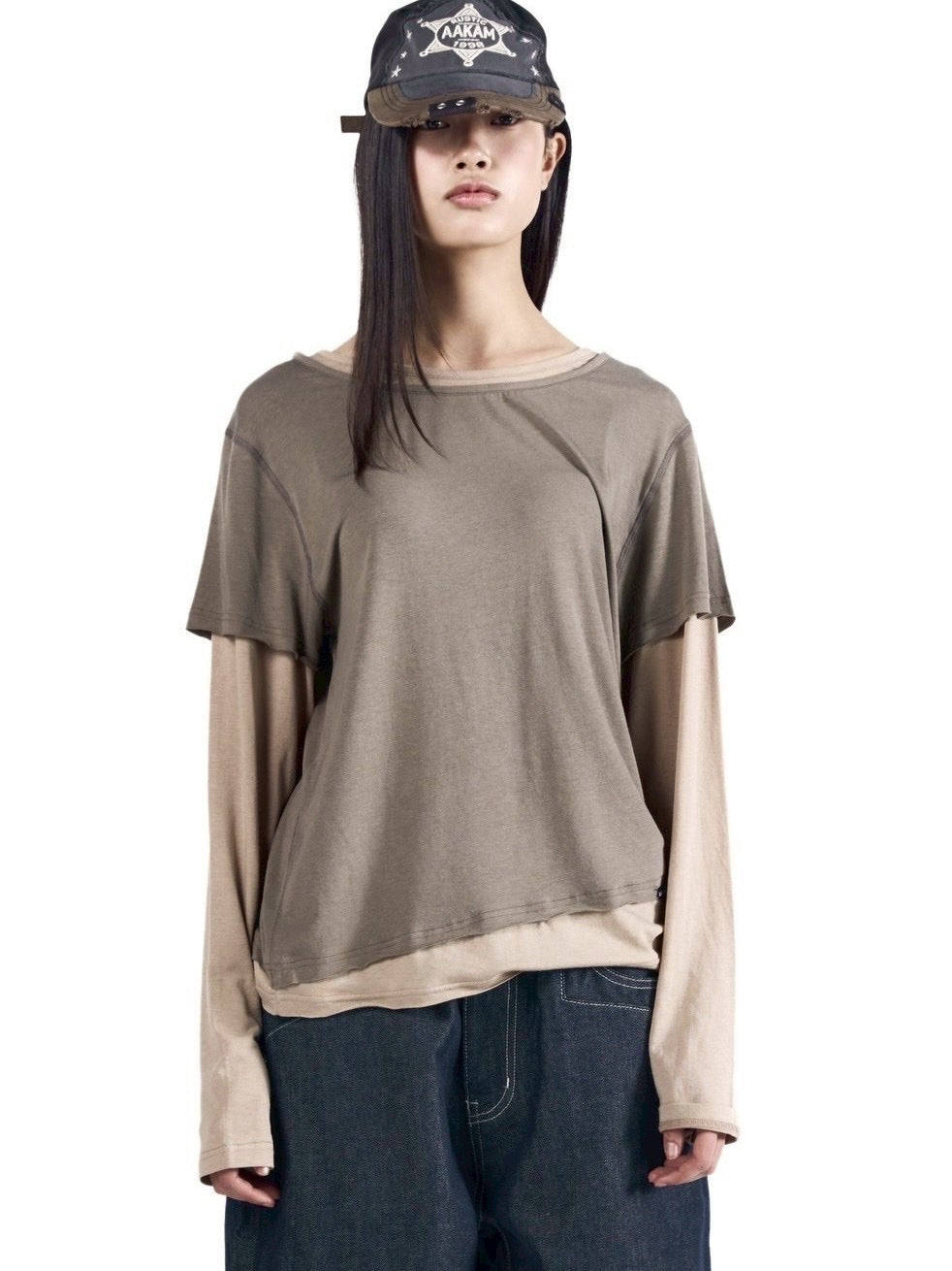 【AAKAM】Contrast Layered Long Sleeve