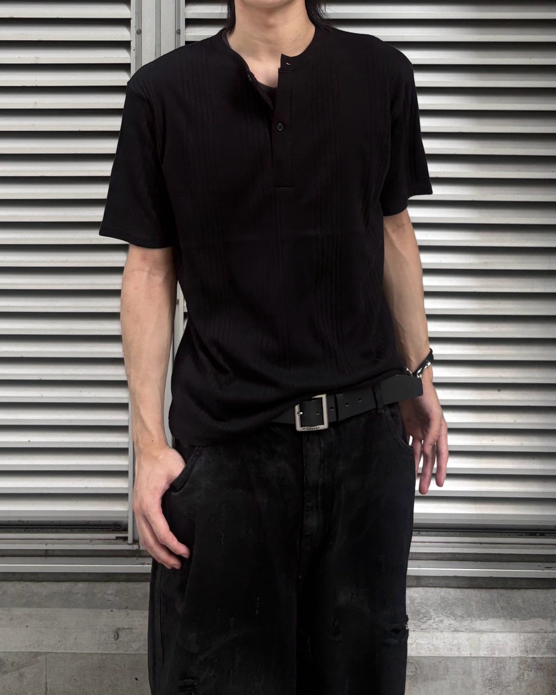 受注制【nmtc+】Ribbed Henley Neck Tee (3color)