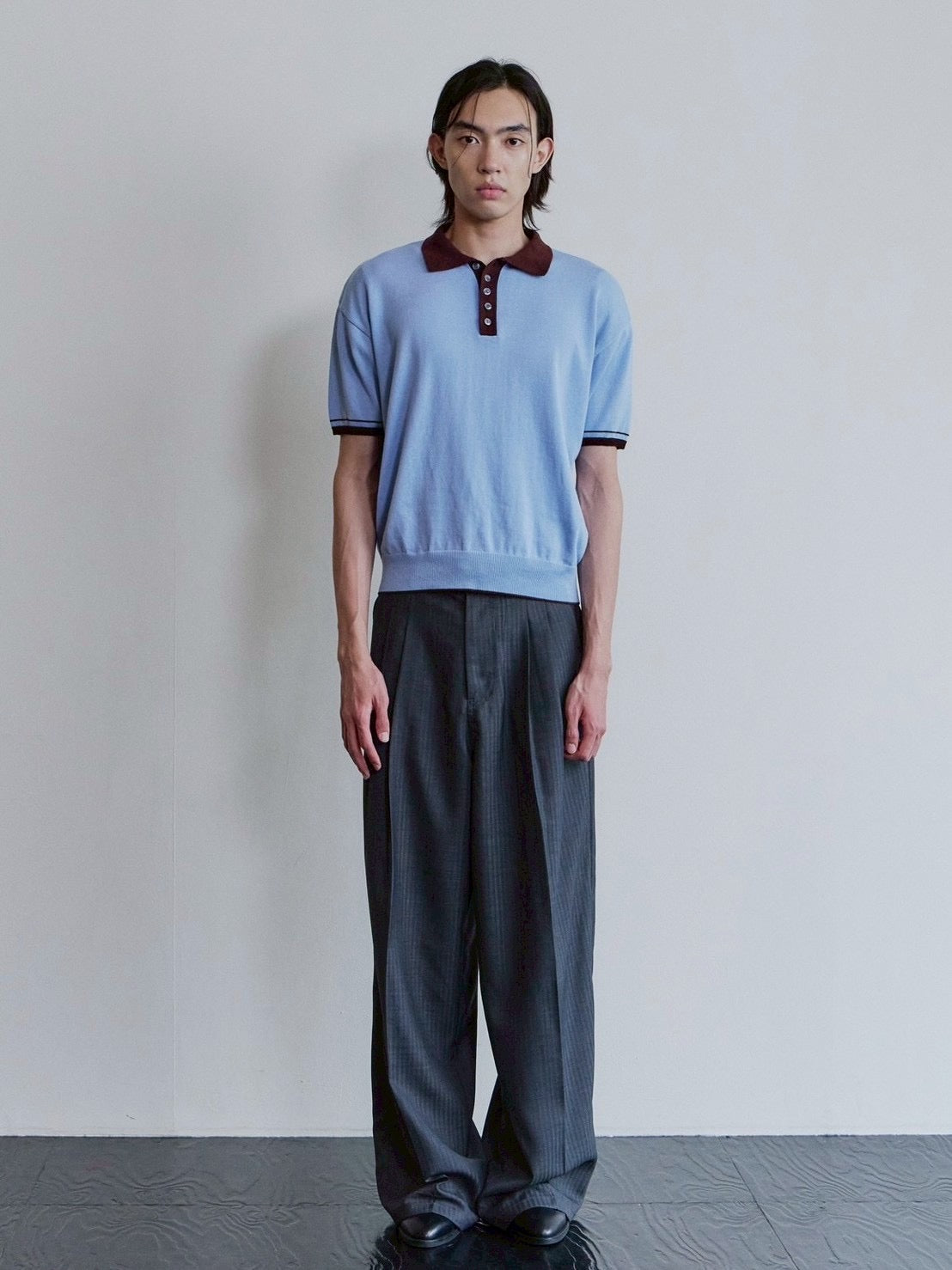 【Waviness】Accent Collar Polo Knit