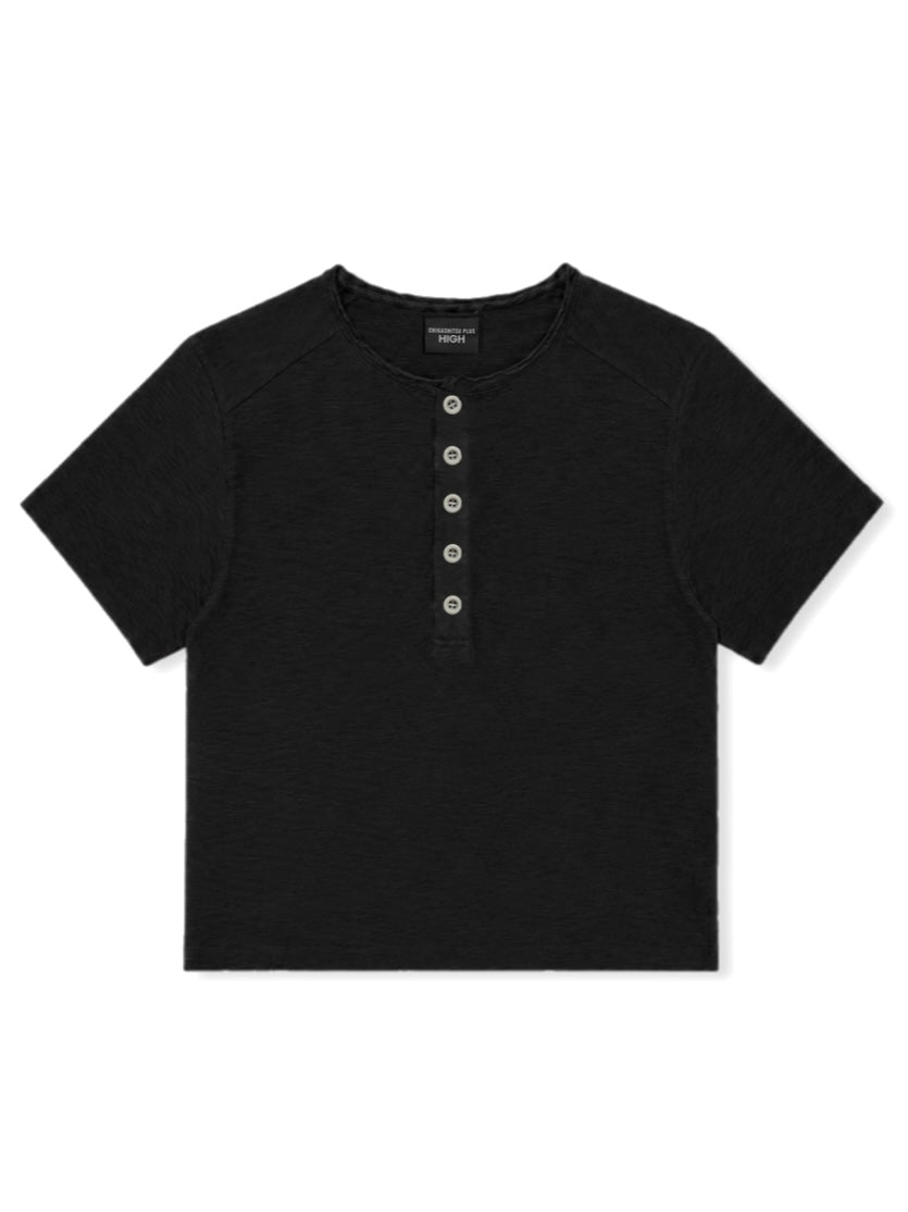 【CHIKASHITSU PLUS HIGH】Steel button short sleeve henley tee (2color)