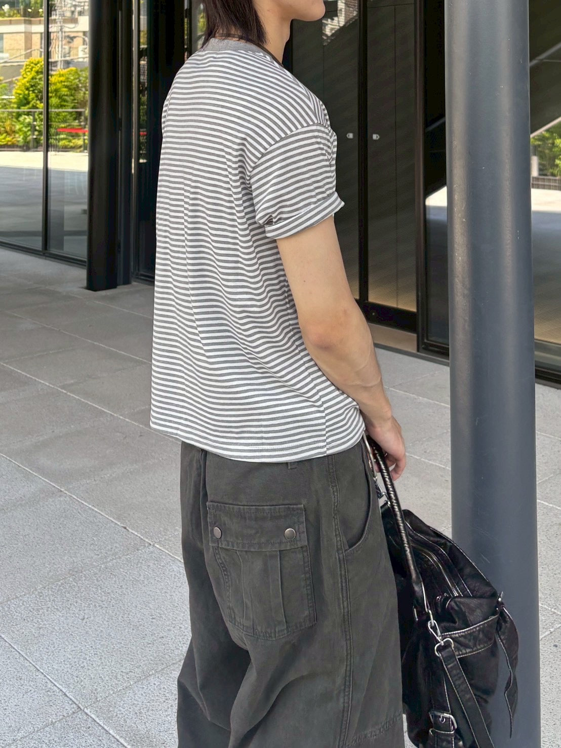 7/4 20:00発売 受注制【nmtc +】Stripe Contrast Semi Crop Tee (2color)