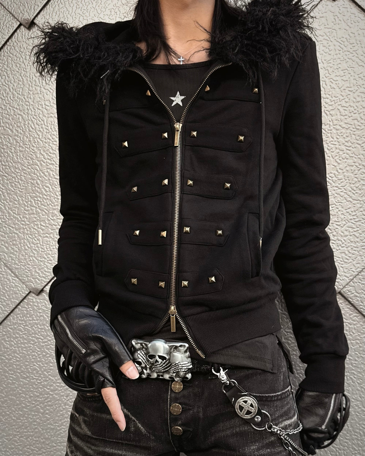 国際配送【Never mind the XU】Skull Embossed Leather Belt