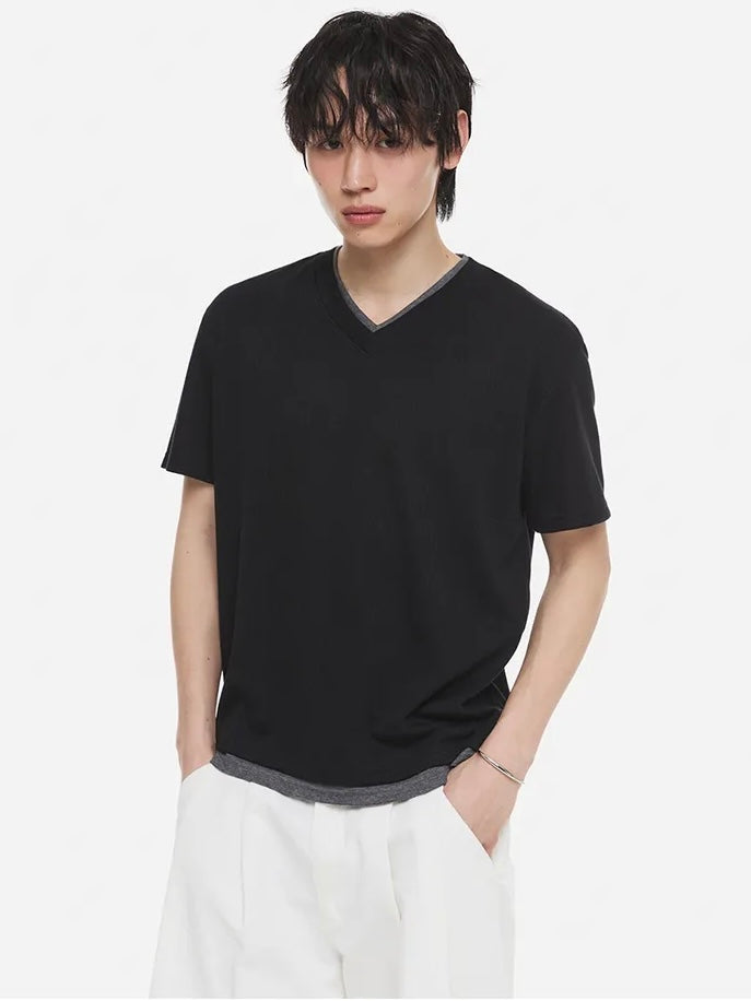 【DNSR】Layered V-Neck Half T-Shirt