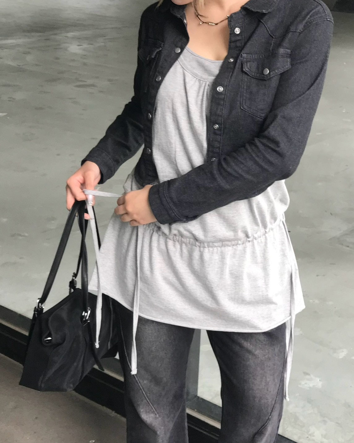 受注制【OaKS】drawstring layered mini dress (2color)