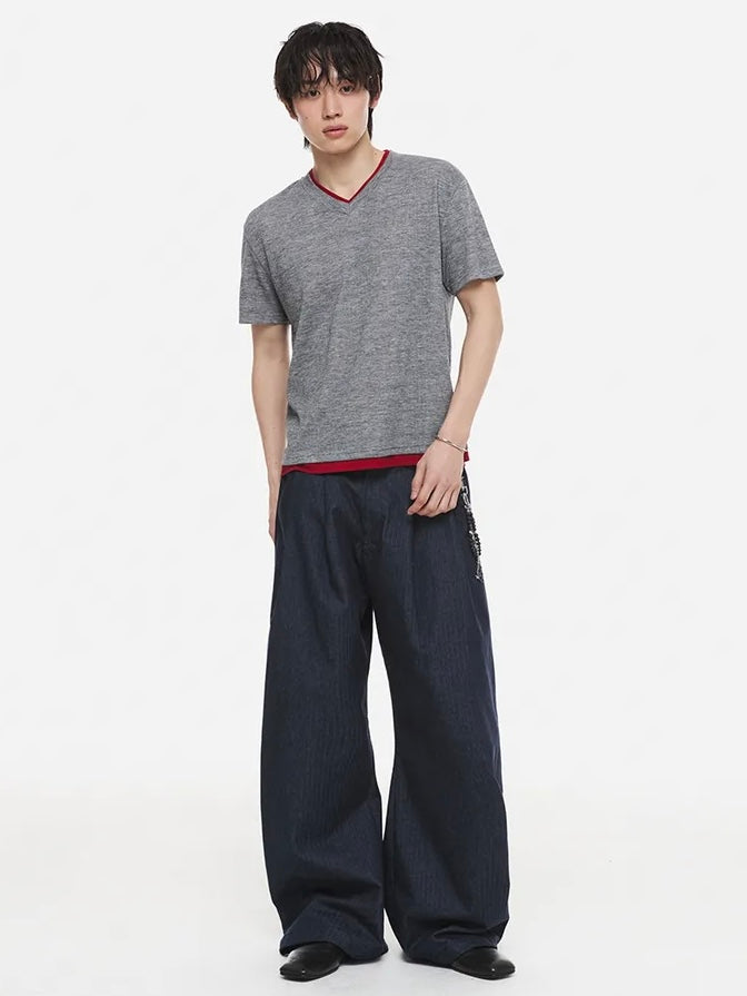 【DNSR】Layered V-Neck Half T-Shirt