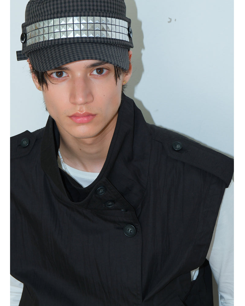 【ESC STUDIO】Studded Plaid patch military cap