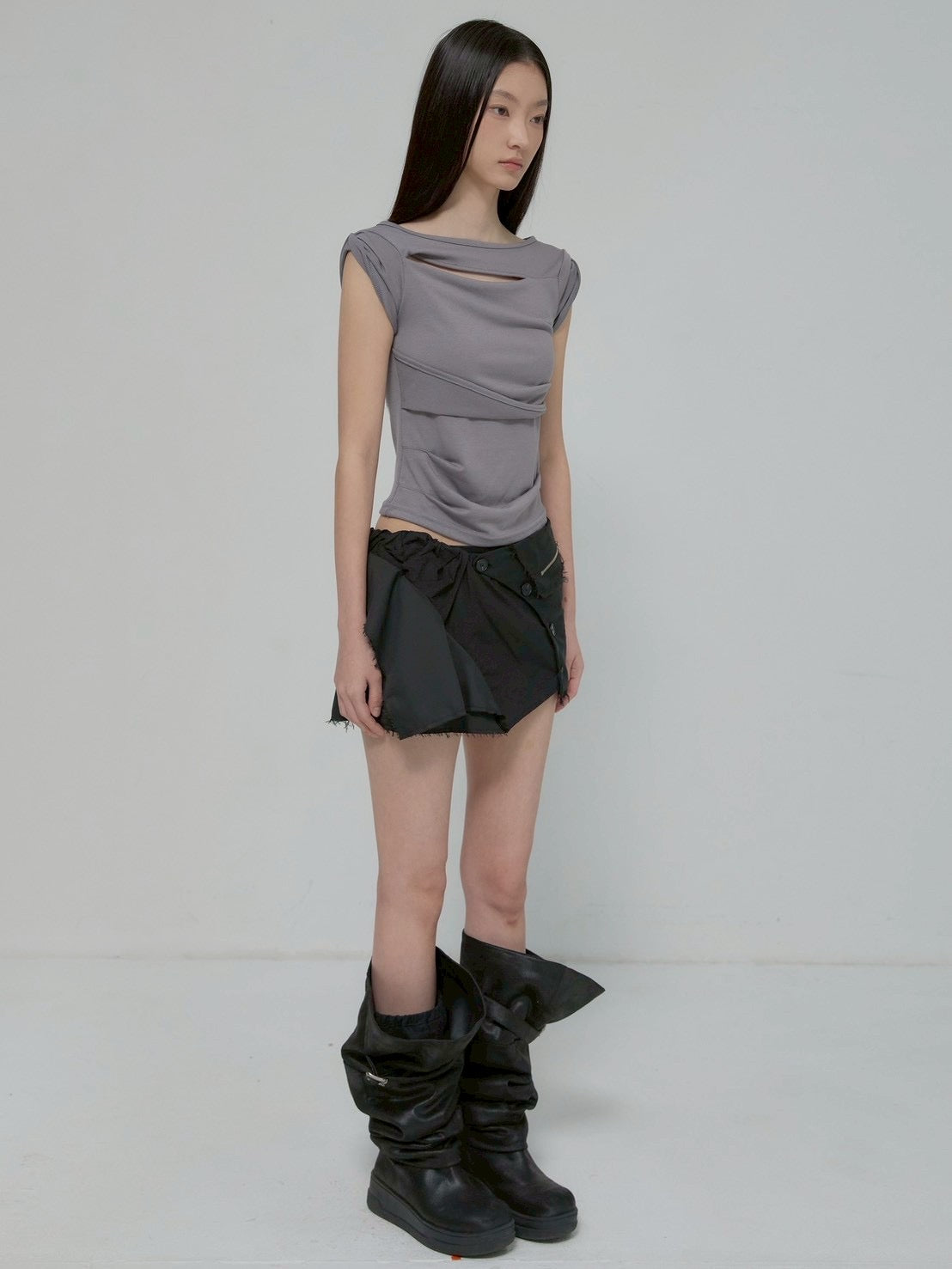 6/22 21:00発売【FLAREUP】Asymmetrical Layered Mini Skirt