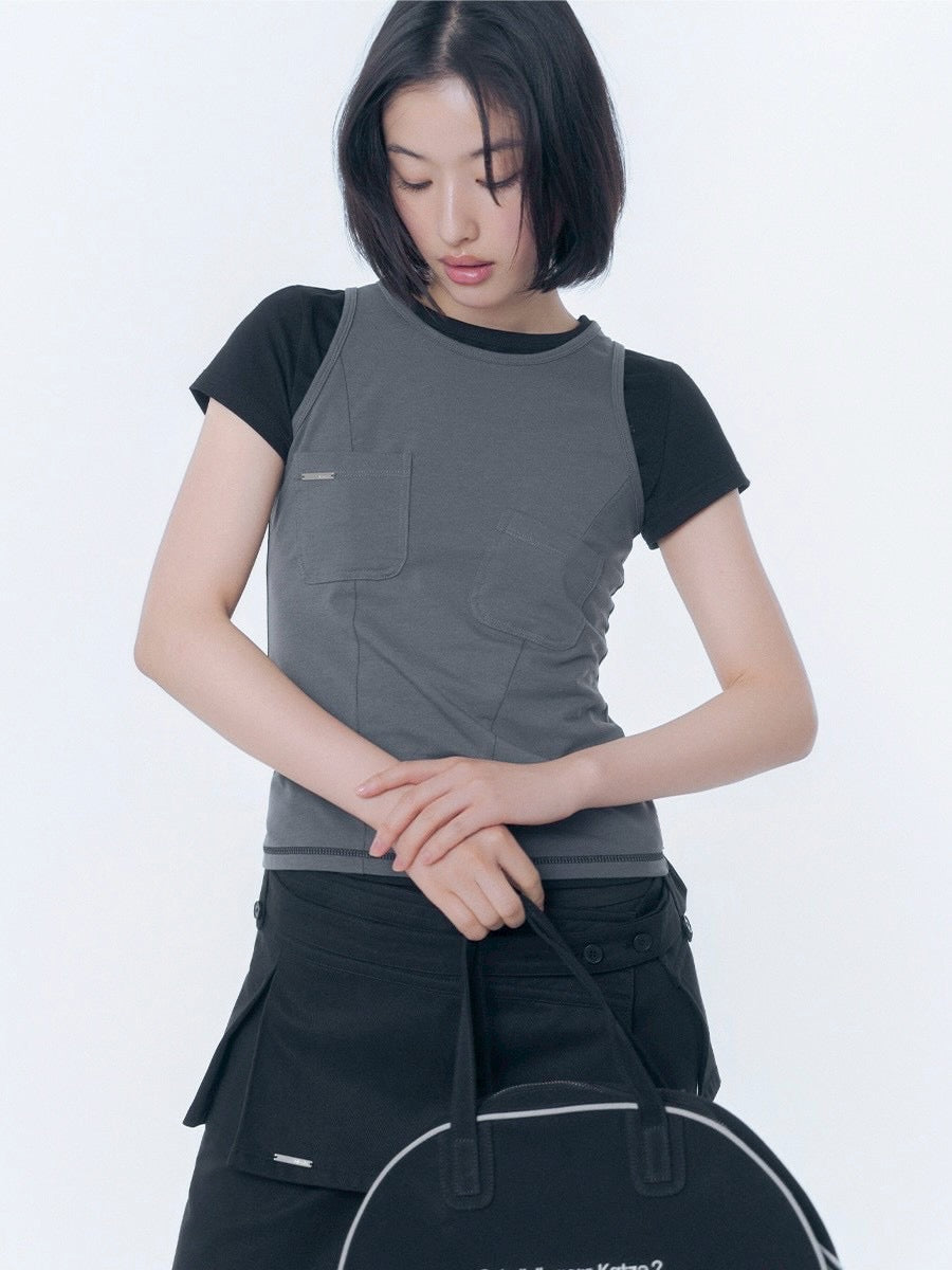 【Miseki seoul】Pocket pointed sleeveless