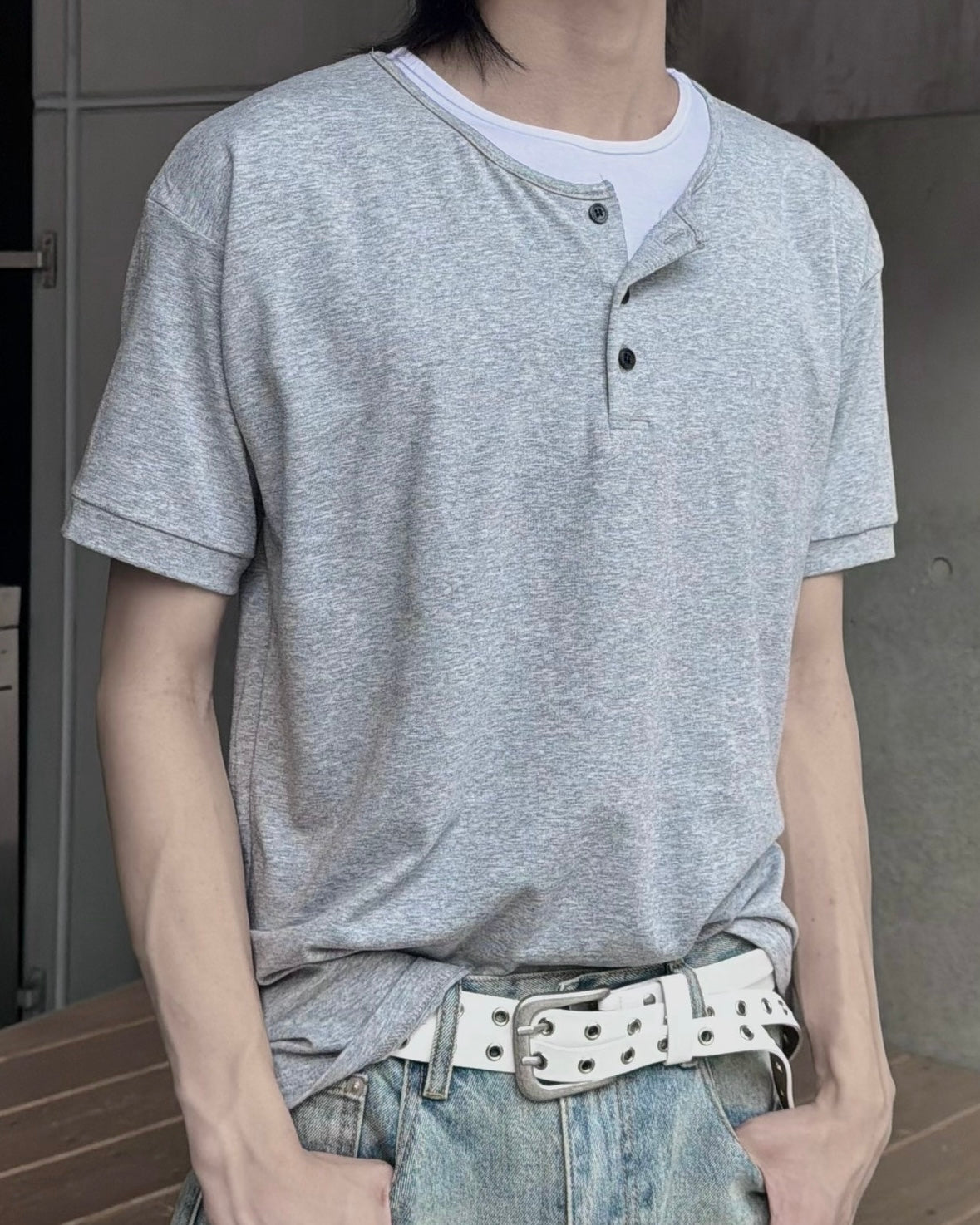 受注制【nmtc+】Cool Layered Henley Neck Tee (2color)