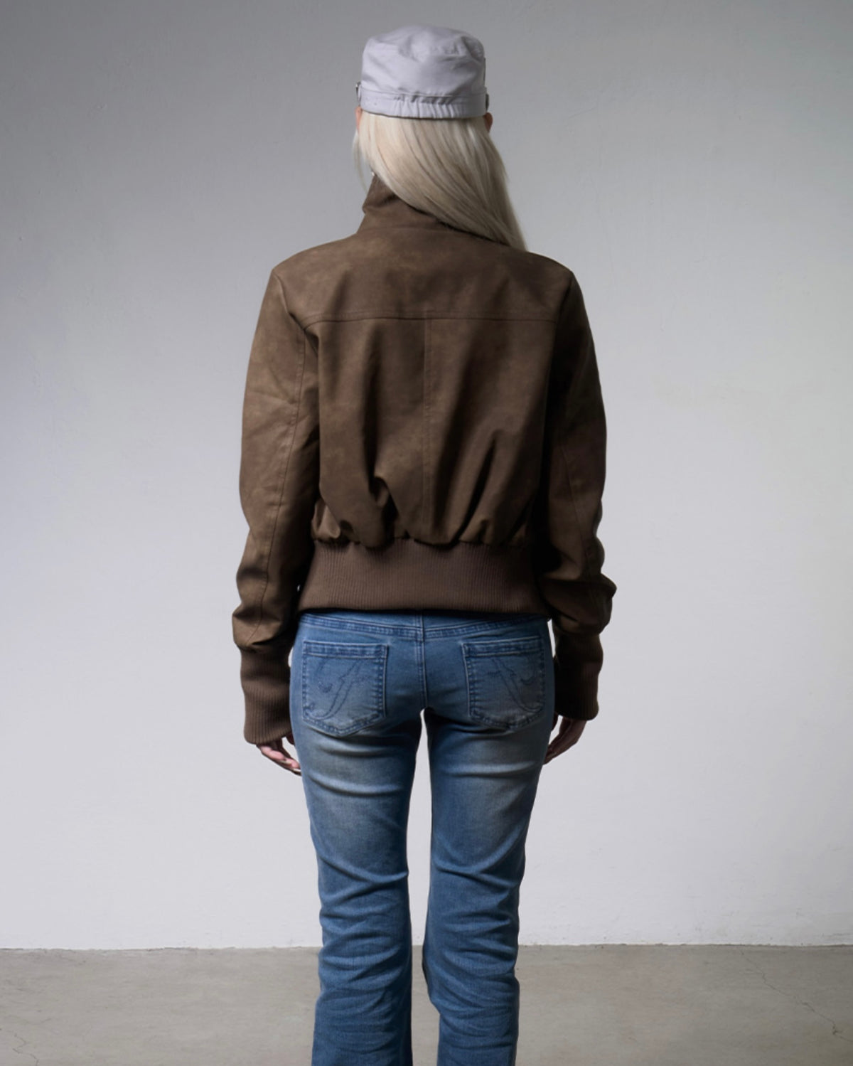 【FANCY CLUB】HIGH-NECK RIBBED LEATHER JACKET