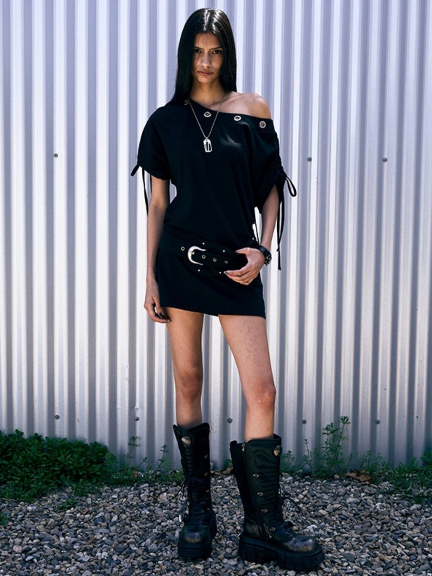 6/6 20:00発売【NOT KNOWING】Eyelet Belted Dress