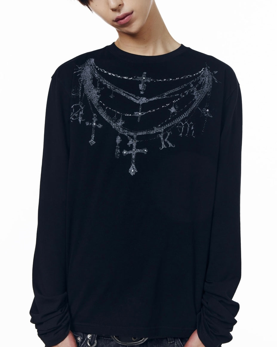 【AAKAM】Gothic Chain Printed Long Sleeve