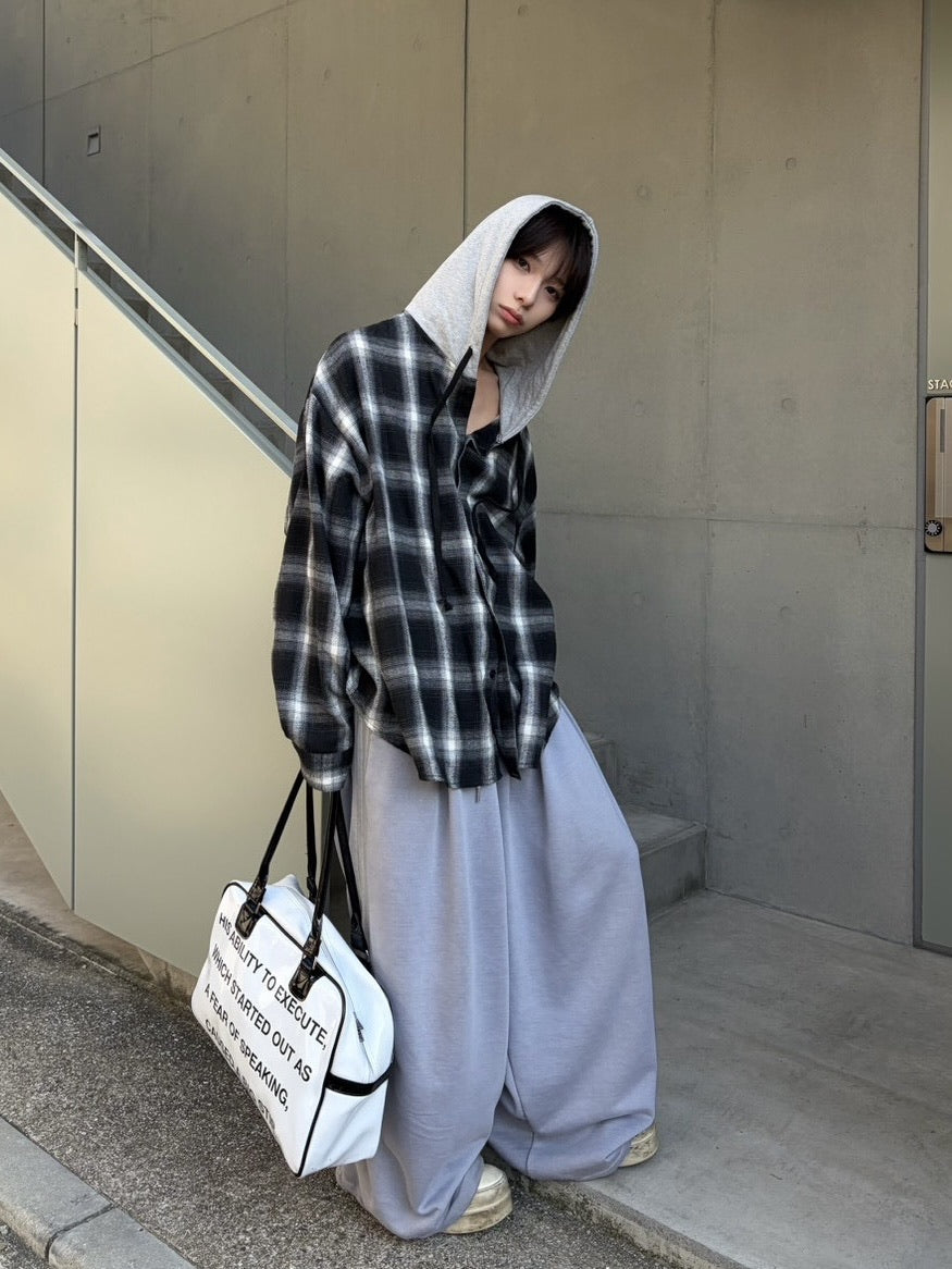 【LUV CODE】hooded check shirt