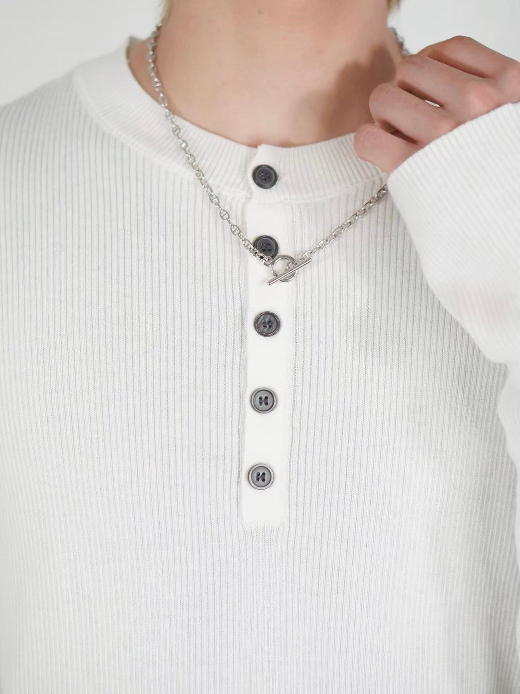【Chikashitsu +】henley neck long sleeve knit (4color)