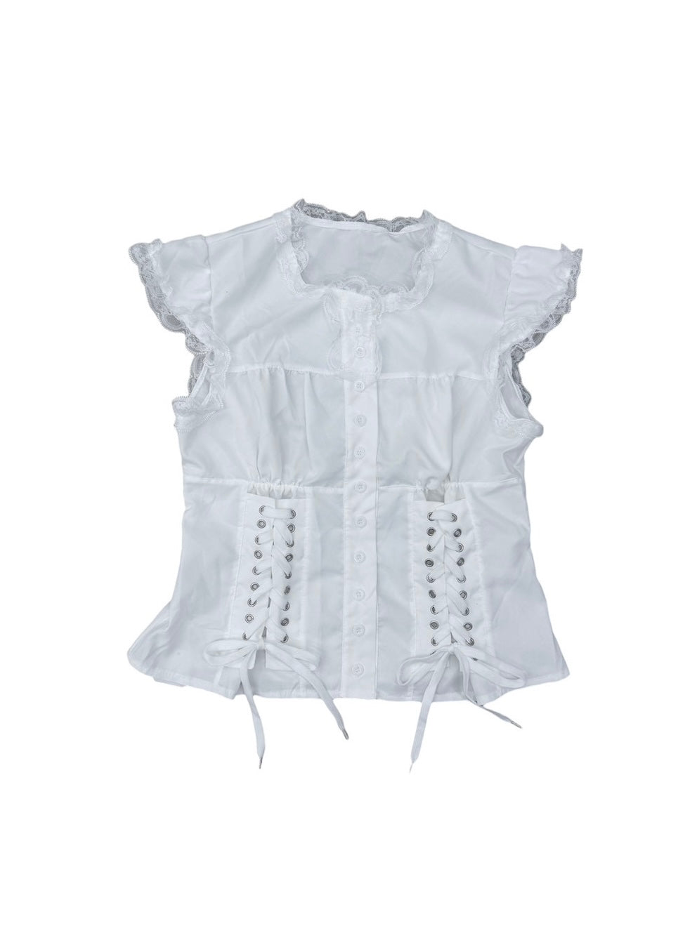 受注制【nmtc+】Eyelet Lace Shirring Crop Blouse