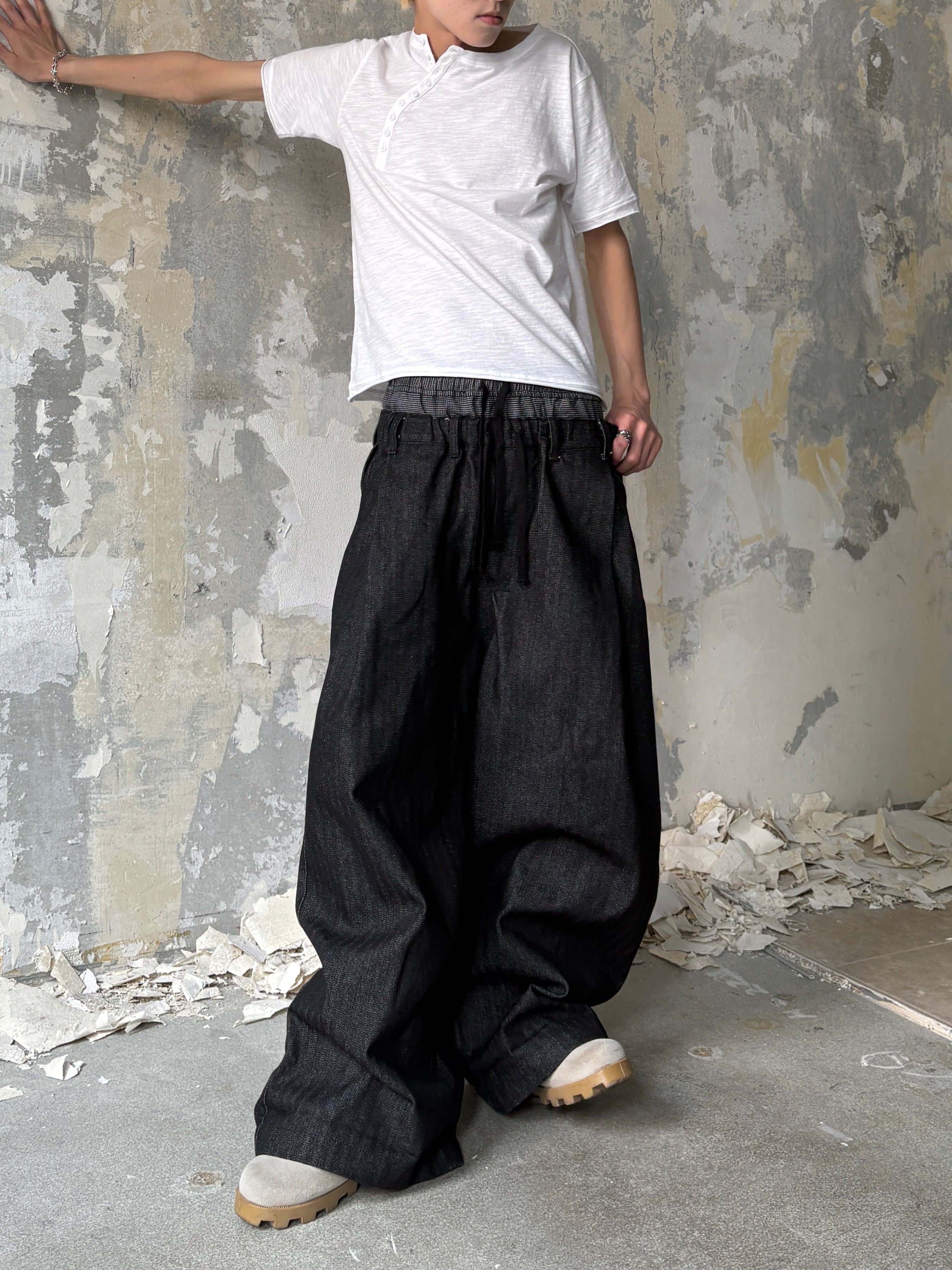 【Lee fi Ne】Herringbone Layered Baggy Jeans