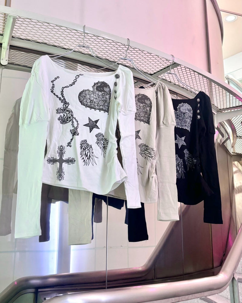 国際配送【BABY09】one-shoulder graffiti tops