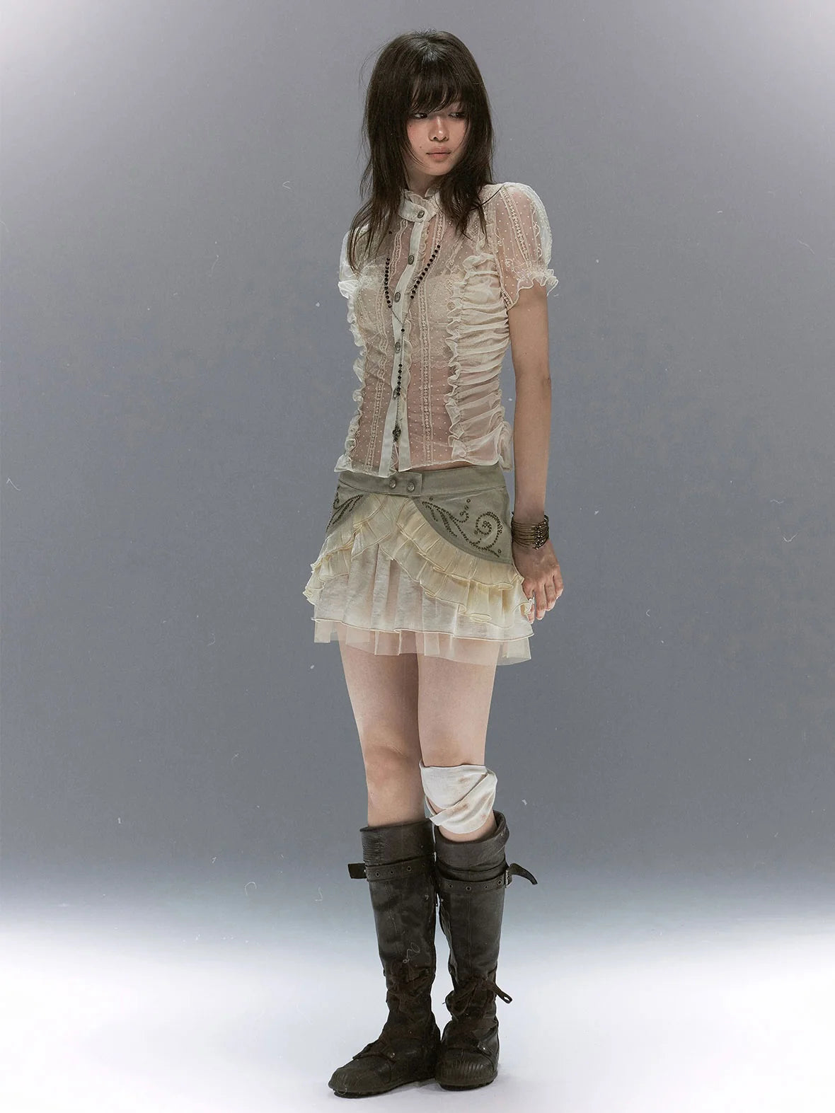 【Cest Nous】Vine pleated short skirt