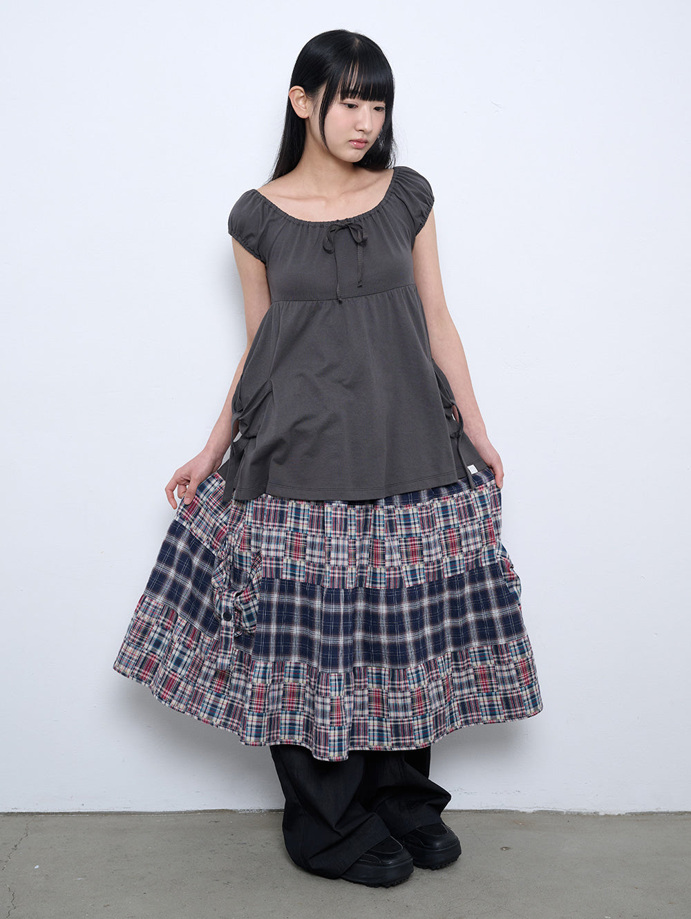 【TUOMIO】SHIRRED POCKET TOP