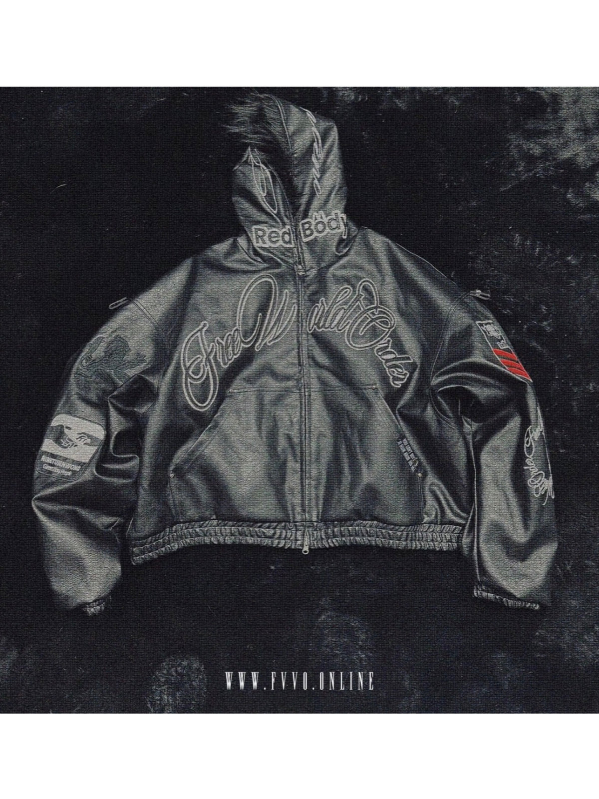 【F.V.V.O】Embroidered Hooded Bomber Jacket