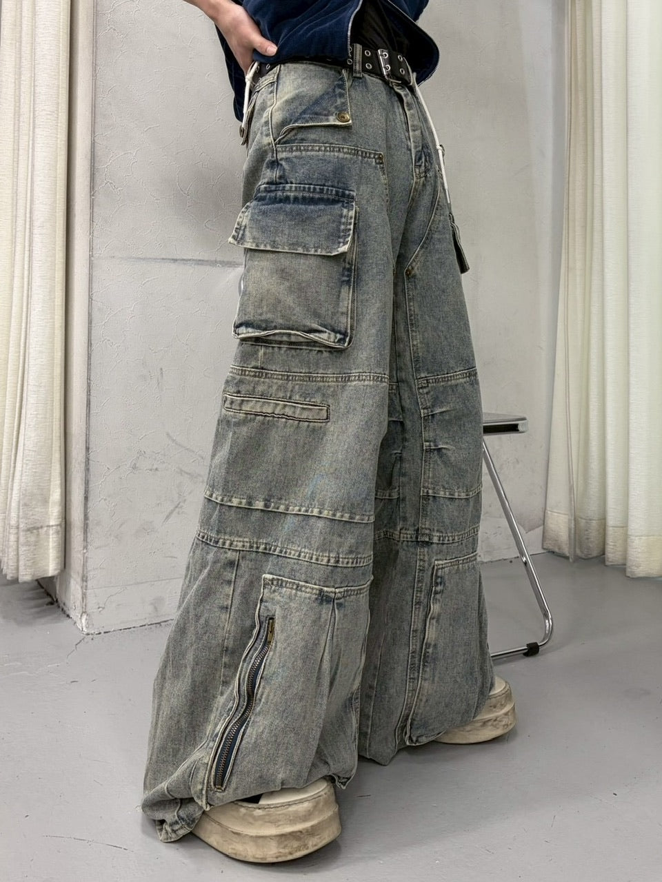 国際配送【LUV CODE】multi pocket denim cargo pants (2color)