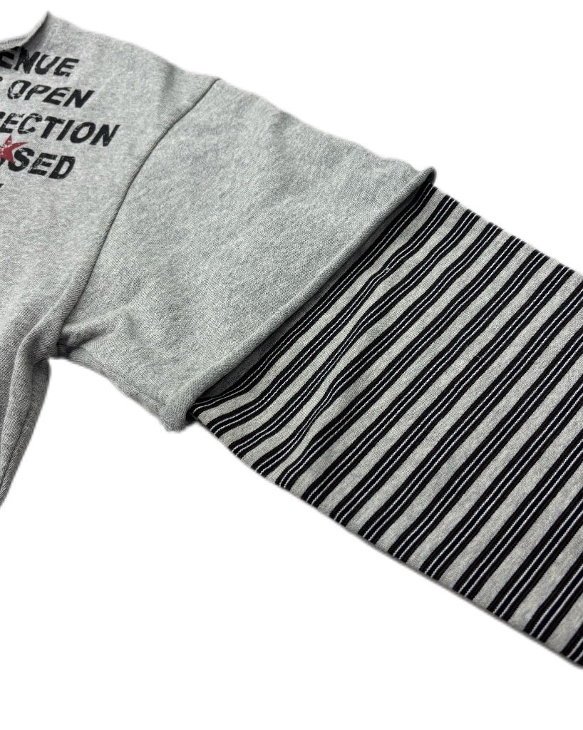 受注制【Never mind the XU】LAYERED STRIPE SLEEVE GRAPHIC TEE (2color)