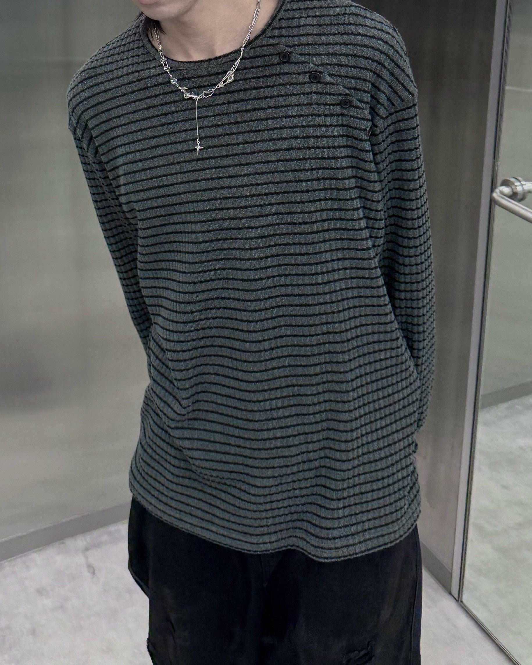 受注制【nmtc+】diagonal button border long sleeve (2color)