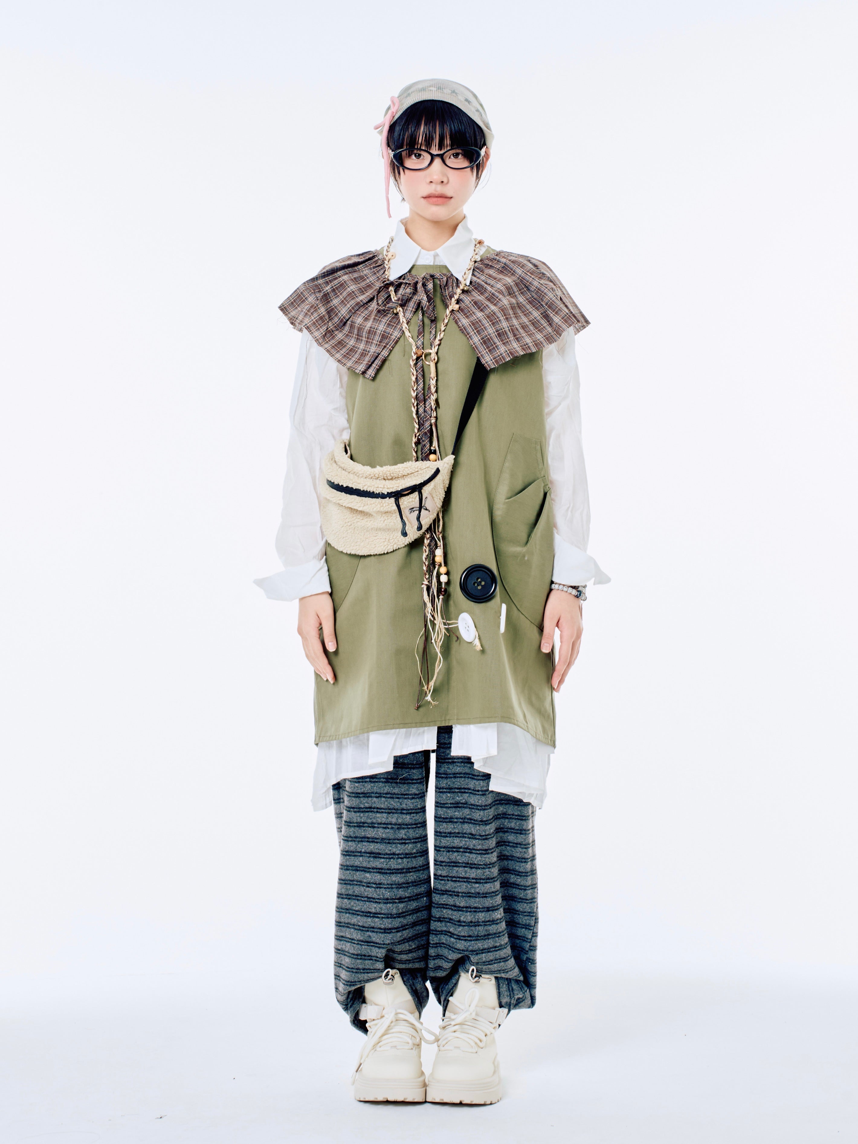 国際配送【Nerd out XU】big button jumper drsess (2color) / 【ナードアウトエックスユー】ビッグボタンジャンパードレス