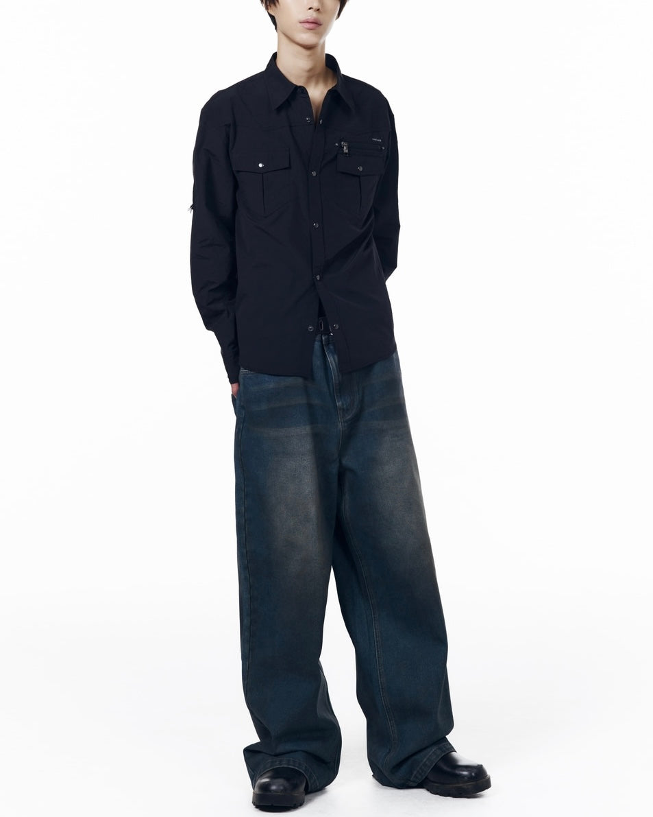 【AAKAM】Roll-Up Nylon Safari Shirts