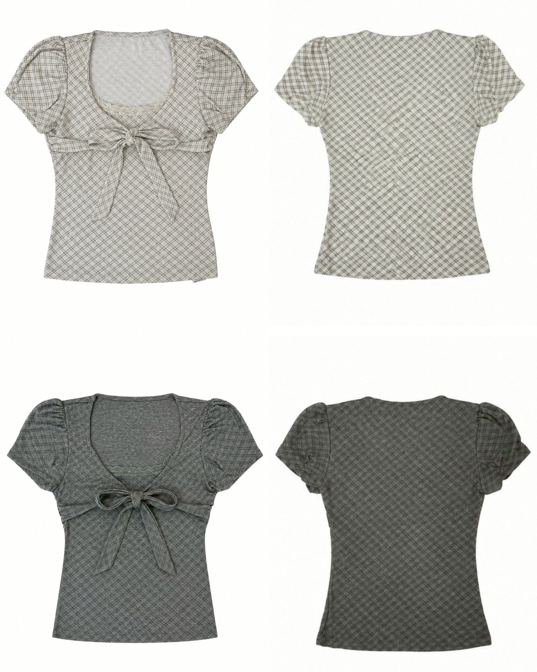 受注制【nmtc+】French Ribbon Check Top (2color)