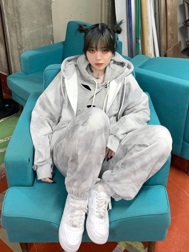 受注制【Never mind the XU】set up tie-dye sweat pants (2color)