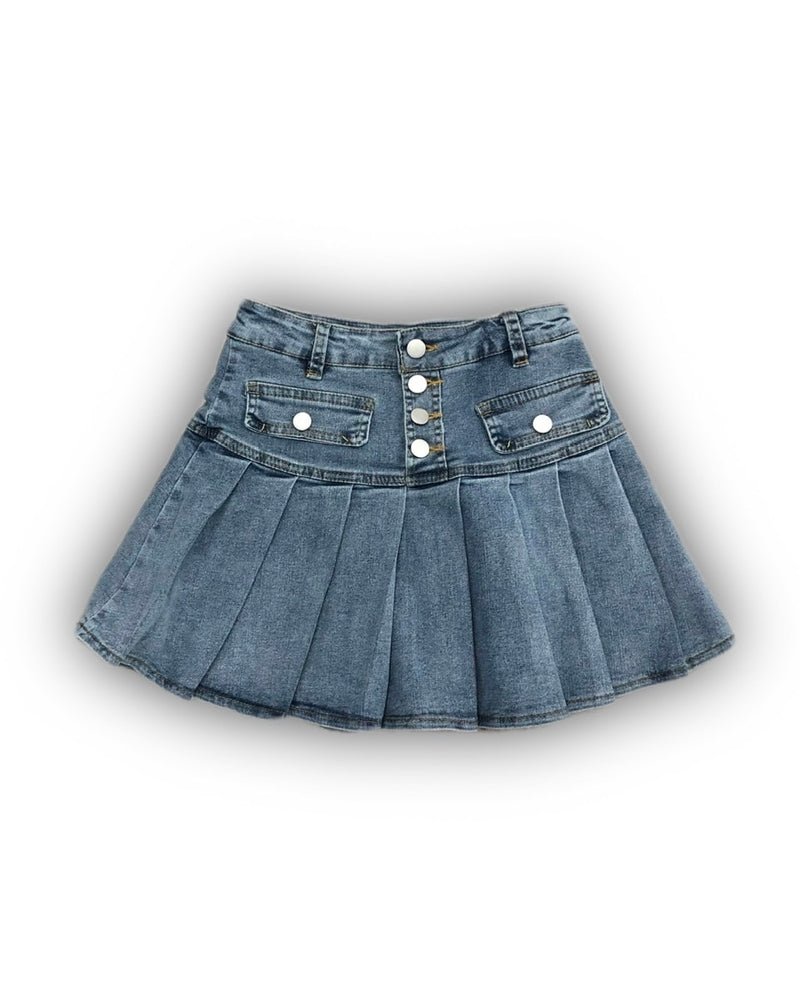 受注制【Never mind the XU】button pleats denim skirt (2color)