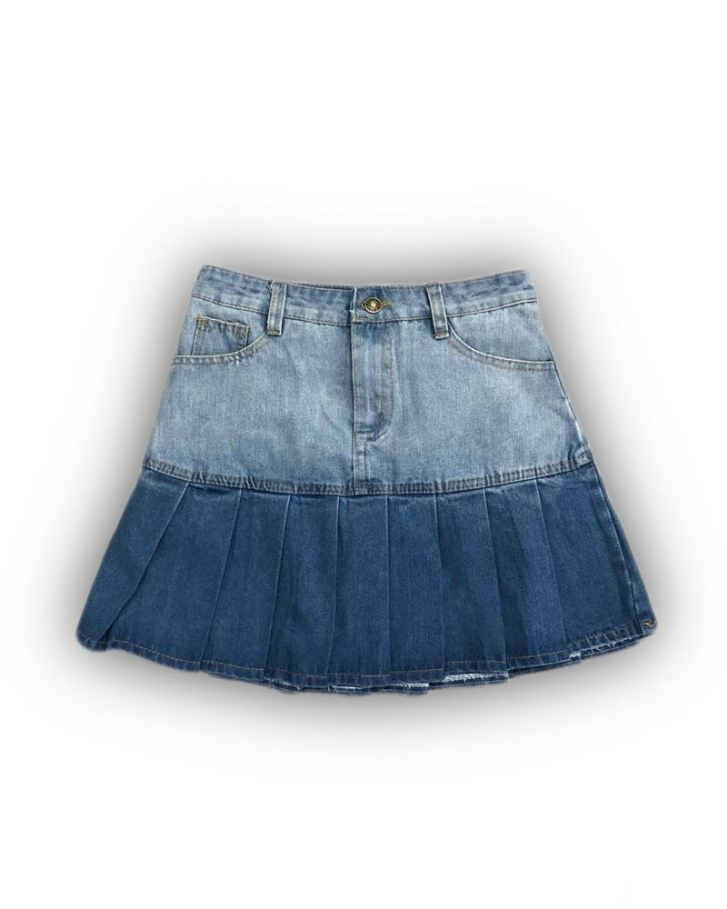 受注制【Never mind the XU】heart pocket pleats denim skirt (2color)