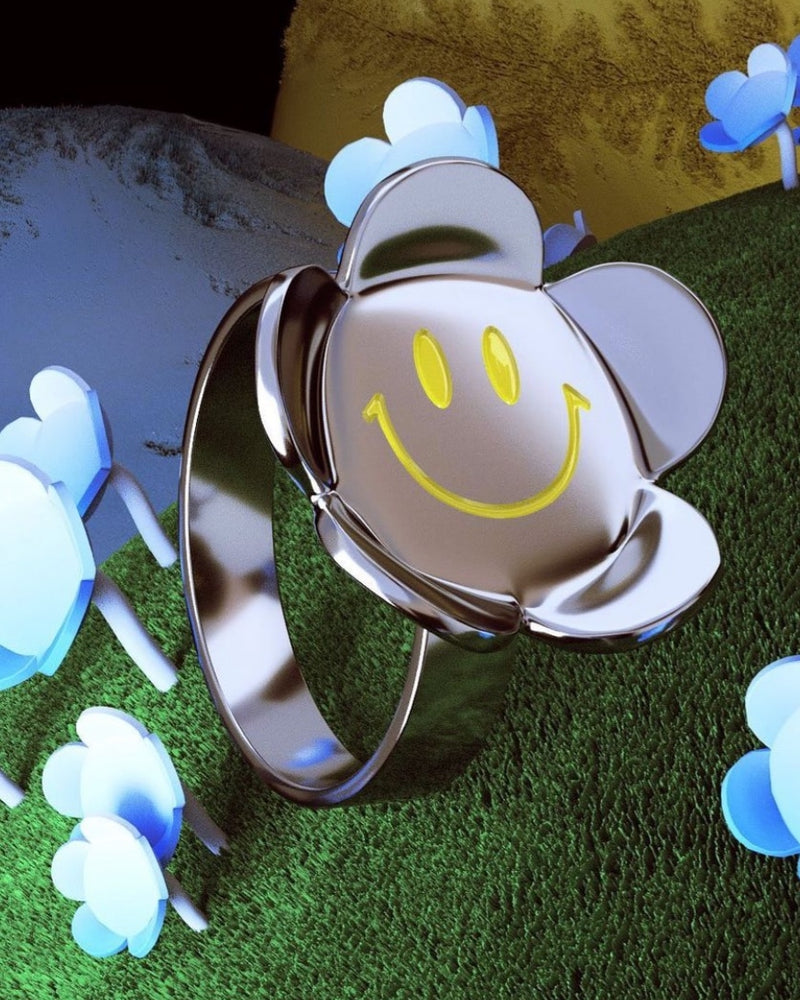 【LURS】 Fluorescent smiley flower ring