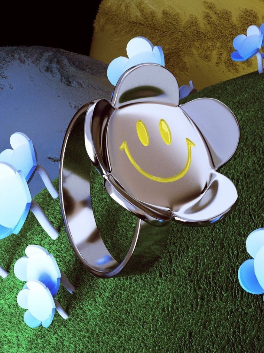 【LURS】 Fluorescent smiley flower ring