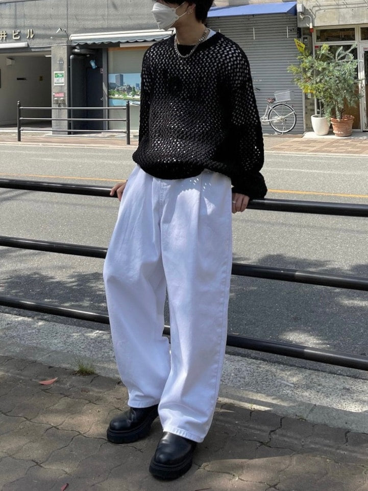 【Chikashitsu +】wide tuck denim pants (2color)
