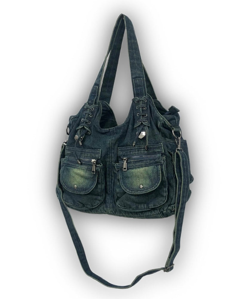 国際配送【Never mind the XU】2way denim bag (2color) / 【ネバーマインドザエックスユー】ツーウェイデニムショルダーバッグハンドバッグ