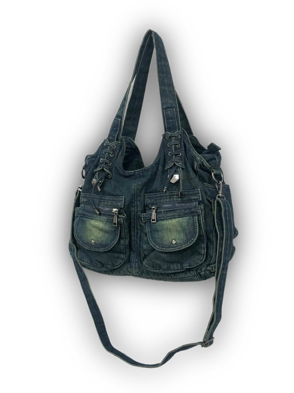 国際配送【Never mind the XU】2way denim bag (2color) / 【ネバーマインドザエックスユー】ツーウェイデニムショルダーバッグハンドバッグ