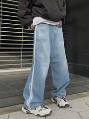 受注制【Chikashitsu +】oversized side line denim pants (2color)