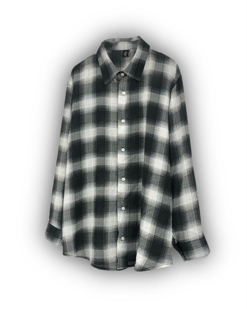 受注制【Never mind the XU】chiffon check shirt (2color) / 【ネバーマインドザエックスユー】シフォンチェック長袖シャツ