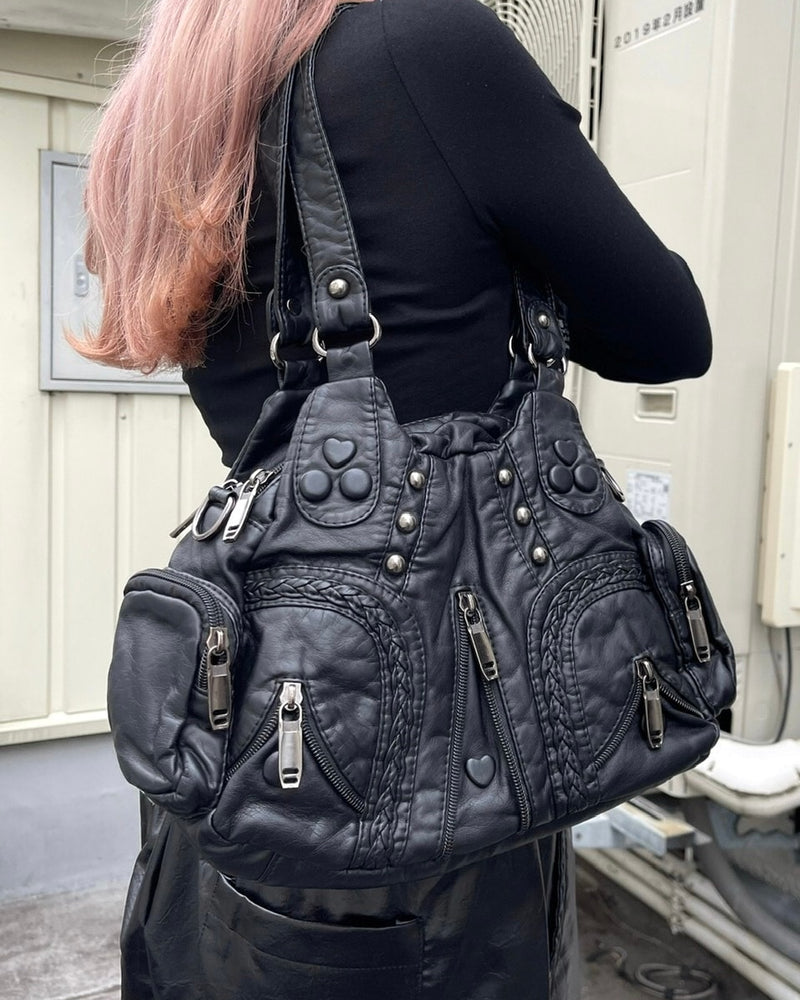 受注制【Never mind the XU】vintage leather bag / 【ネバーマインド ザ エックスユー】ハートヴィンテージレザーバッグミニハンドバッグショルダーバッグ